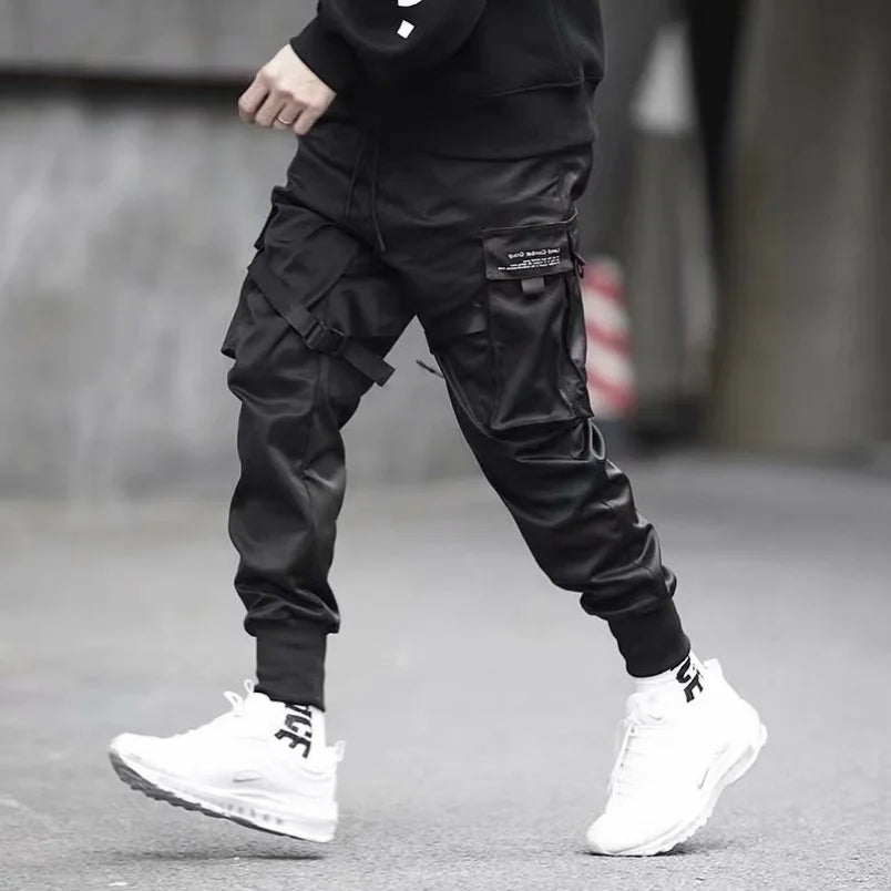 2025 Men's Multi Pocket Bandage Tactical Technical Clothing Work Pants Men's Harajuku Punk Hip Hop Running Pants Casual Street W