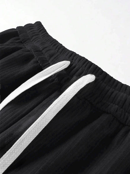 Men's spring autumn Corduroy Sweatpants  Drawstring Straight Loose Track Pants Casual Thermal Trousers for Daily wear