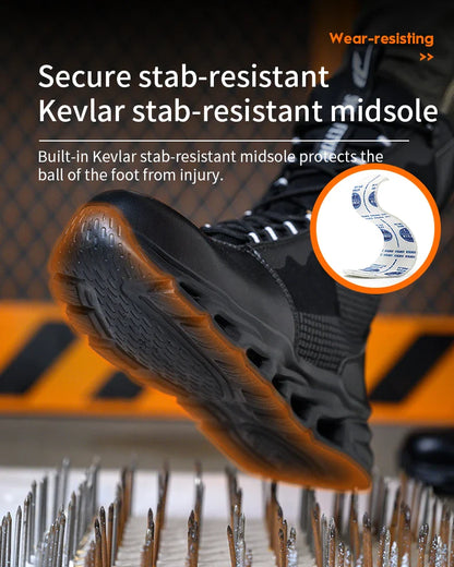 Indestructible Work Boots Men Steel Toe Shoes  High-Top Boots Anti Puncture Non Slip Work Shoes Wear-resisting Safety Shoes