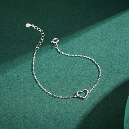 Authentic 925 Sterling Silver Classic Simple Heart Link Chain Bracelet For Women Charm Fine Statement Jewelry Accessories