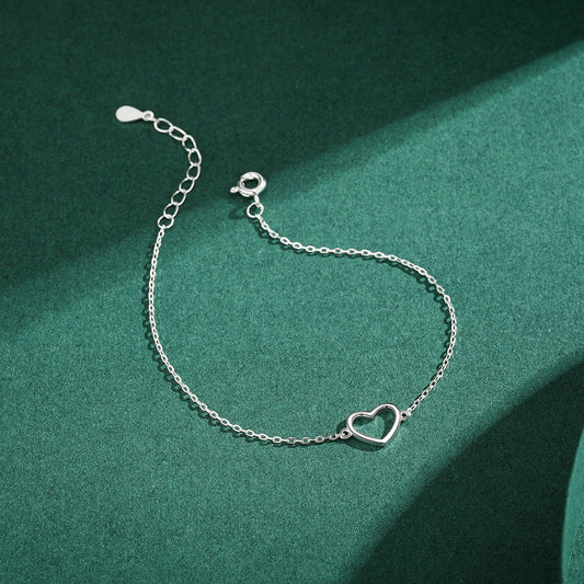 Authentic 925 Sterling Silver Classic Simple Heart Link Chain Bracelet For Women Charm Fine Statement Jewelry Accessories