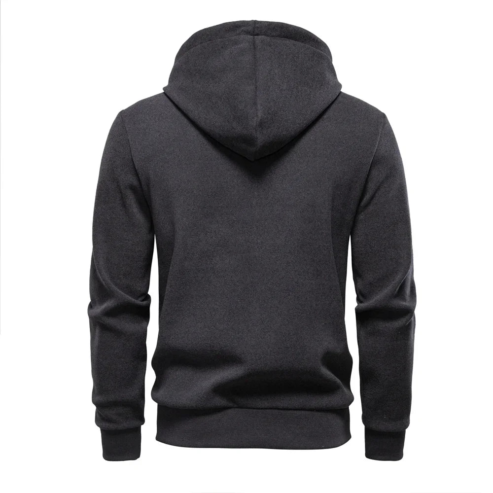 Y2K Zip Up Hoodie Men Solid Color Winter Warm Retro Streetwear Minimalist Design Sportswear Zipper Hooded Sweatshirts