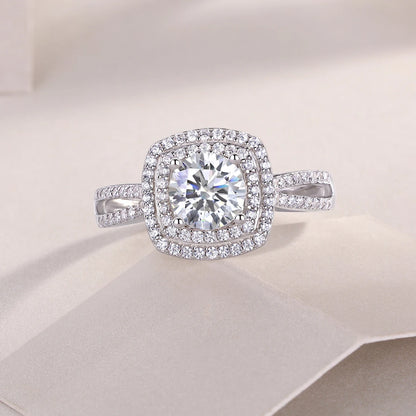 6.5mm D Color Moissanite Wedding Rings for Women Sparkling Square S925 Pure Silver Sweet Holiday Bands Jewelry Wholesale