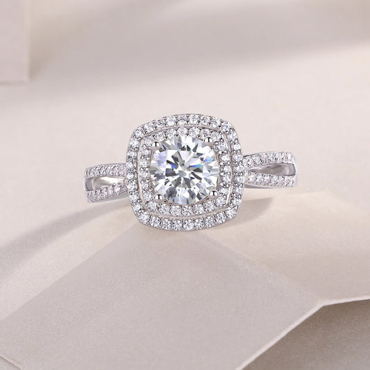 6.5mm D Color Moissanite Wedding Rings for Women Sparkling Square S925 Pure Silver Sweet Holiday Bands Jewelry Wholesale