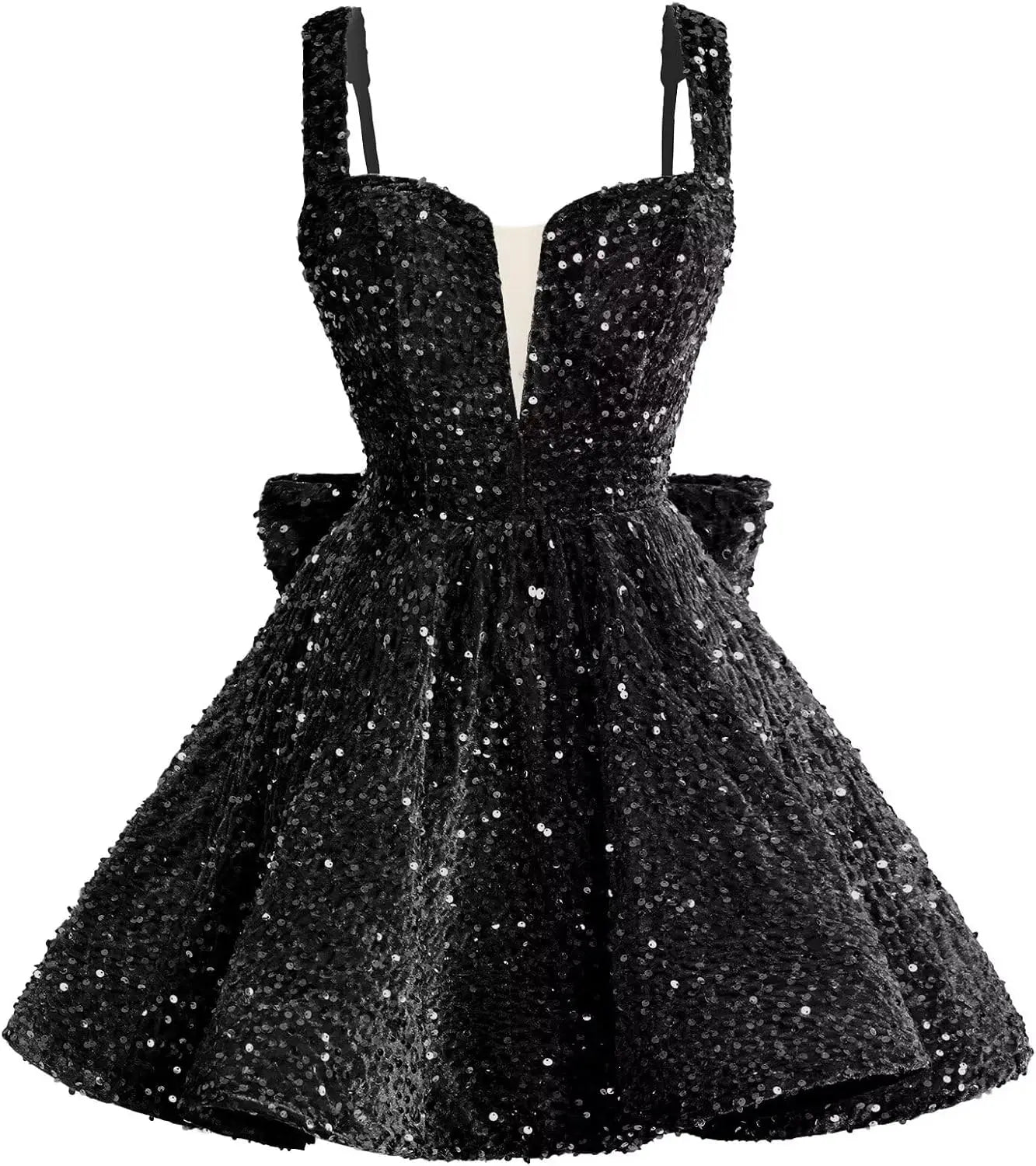 Sparkly Sequin Homecoming Dresses 2026 Short Spaghetti Straps V Neck Cocktail Party Gowns with Bow  Mini Dress Graduation Dress