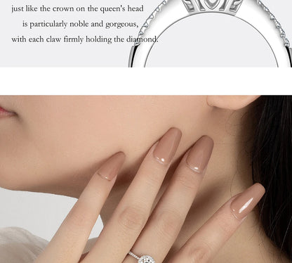Moissanite Ring For Women S925 Pure Silver Plated 18K White Gold Round Diamond Proposal Wedding High-end Jewelry