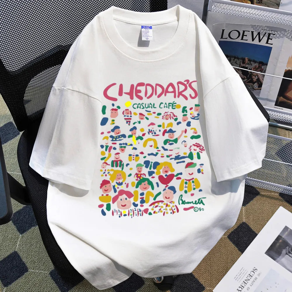 Summer Casual Young Short-sleeved Cartoon Printed Round Neck T-shirt Short-sleeved Large-size Universal Top for Men and Women