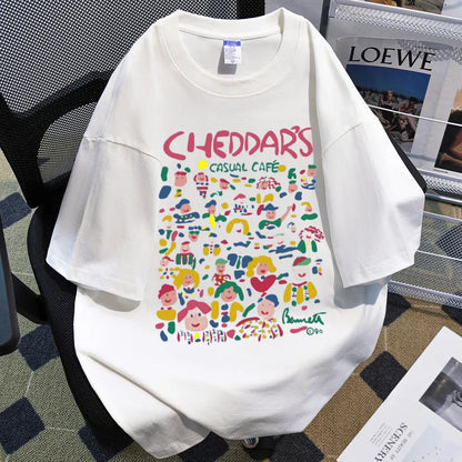 Summer Casual Young Short-sleeved Cartoon Printed Round Neck T-shirt Short-sleeved Large-size Universal Top for Men and Women