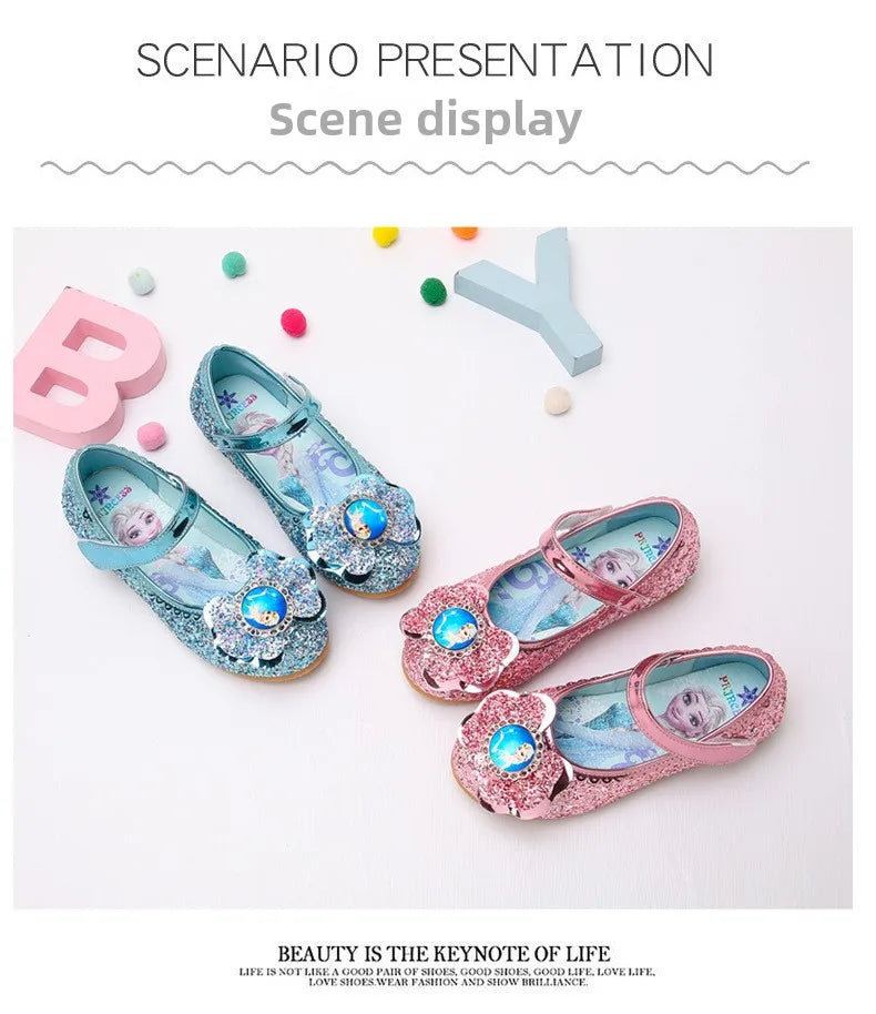 Frozen Girls Princess Shoes Spring and Autumn Flat Paillette Shoes Children's Soft Sole Baby Casual Shoe Party Shoes