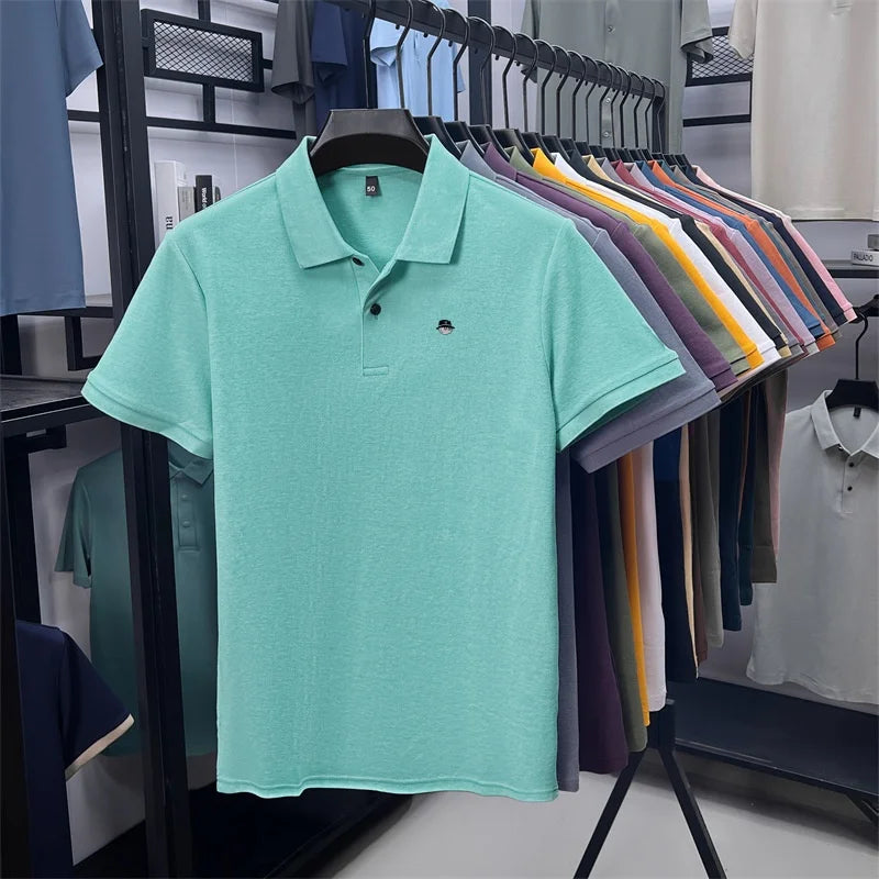 Men's Cotton100% High End Brand Lapel Polo Shirt Summer New Solid Color Print Short Sleeve T-Shirt Casual Breathe Men's Clothing