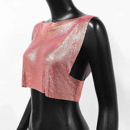 Sexy Metal Sequin Tank Top For Women y2k Summer Beach Backless Crop Top Rave Festival Club Outfits Camisole