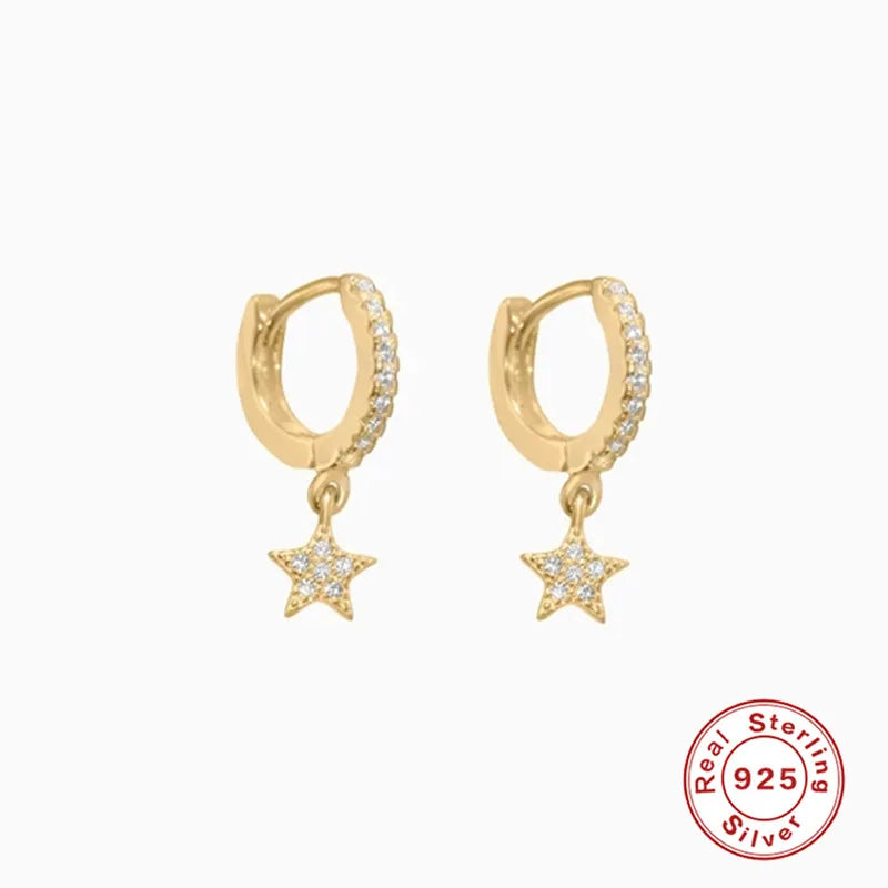 Ins Star Anise 925 Sterling Silver  Earring For Women Hoop Earrings Crystal Fine Jewelry Glossy 18K Gold Mom Gift Trend