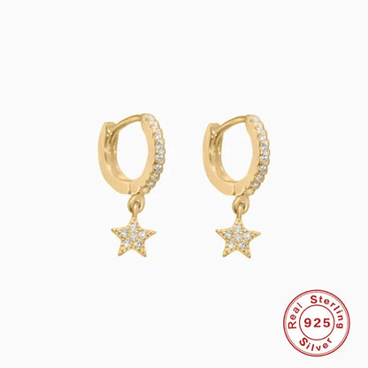 Ins Star Anise 925 Sterling Silver  Earring For Women Hoop Earrings Crystal Fine Jewelry Glossy 18K Gold Mom Gift Trend