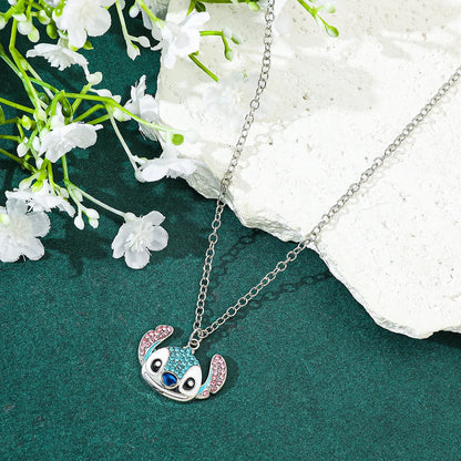 Stitch Cartoon Pendant Necklace Cute Filled Rhinestones Jewelry Personality Sweater Chain Gift for Fashion Lovers