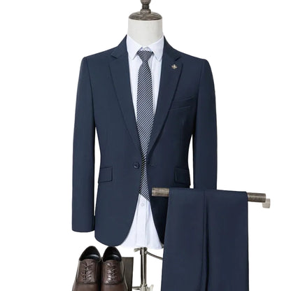 High Quality Men's Suit Slim Fit Solid Color Suit Formal Business Office Single Breasted Coat Pants 2 Pieces Set