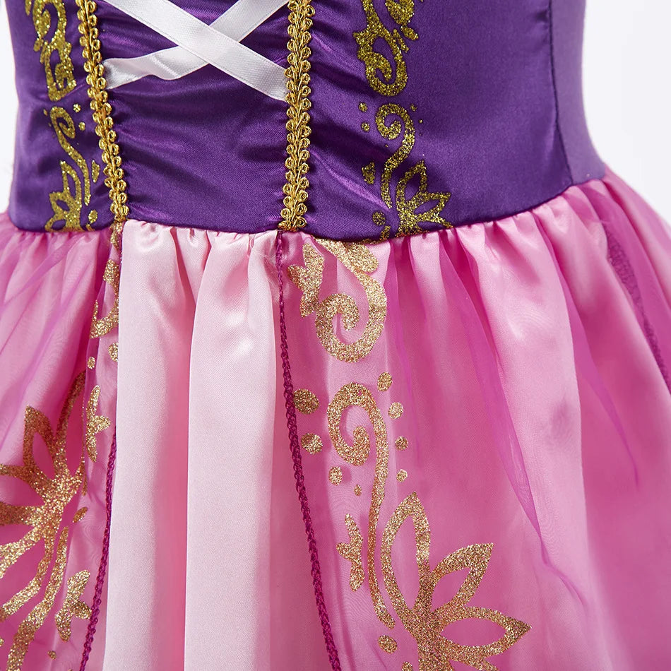 Jasmine Rapunzel Snow Queen Elsa Princess Dress Girl Mesh Sequin Dress Kids Cosplay Belle Aurora Costumes Carnival Party Gowns