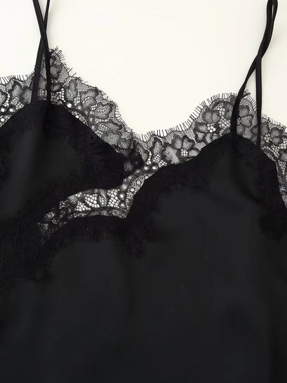 Lace Patchwork Short Camisole Stain Tops For Women Sexy Backless Tops Summer Sleeveless Women Straps Beach Top Female