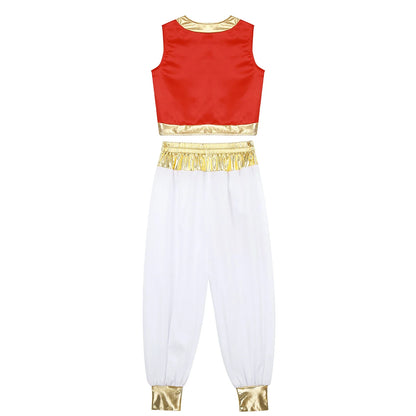 Boys Arabian Costume Arabian Prince Cosplay Dress Up Vest Waistcoat Harem Pants Suit for Halloween Carnival Stage Performance
