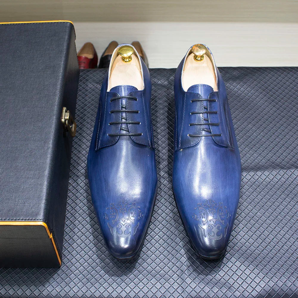 Classic Business Shoes Men Oxford Derby Genuine Leather Pointed Toe Fashion Lace Up High Quality Office Wedding Formal Shoe Male