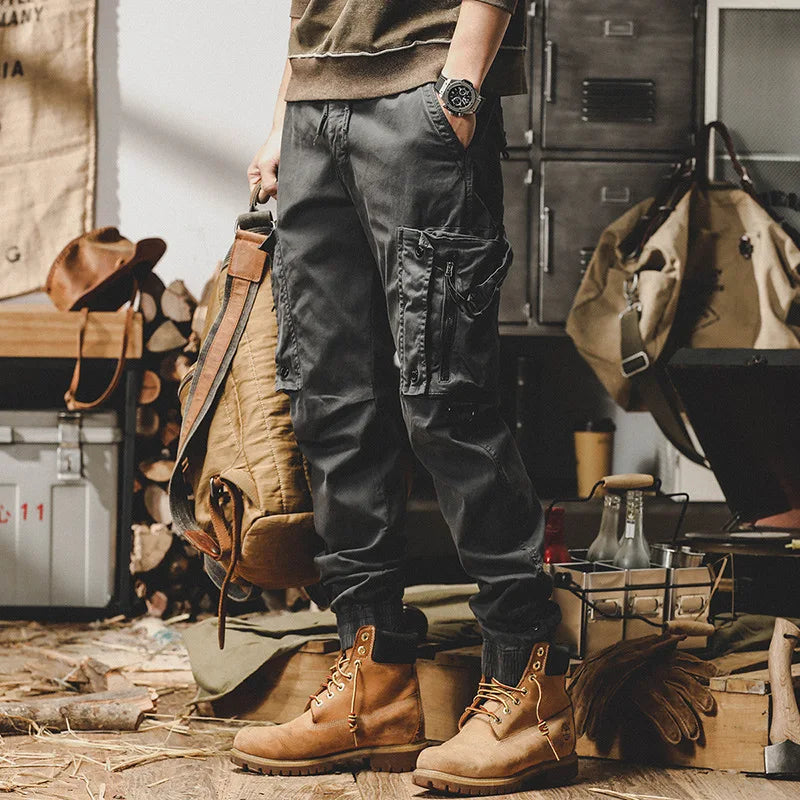 Autumn Men's Cargo Pants New Multi-Pocket Tactical Casual Pants Straight Leg Fashion Tactical Trousers Elastic Waist Cargo Pants