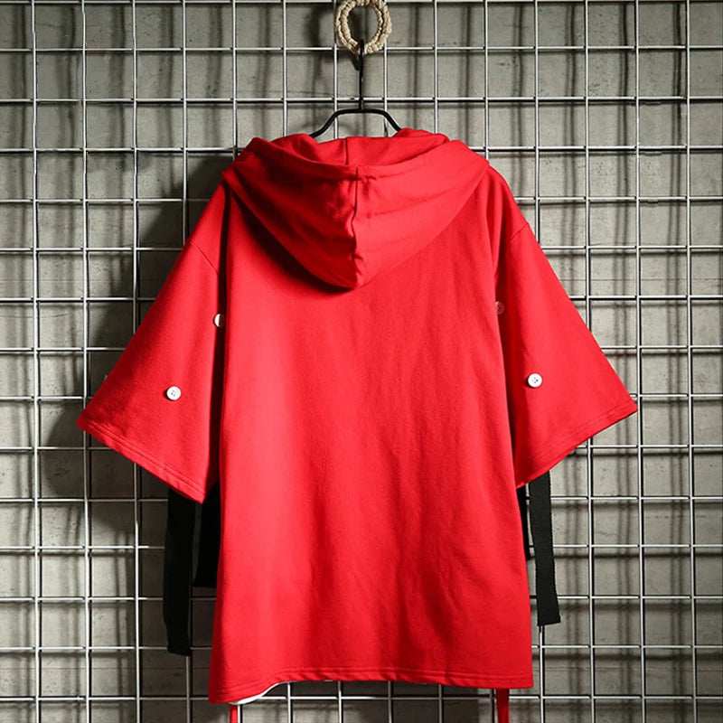 New Men's Hoodies Sweatshirt Autumn Casual Techwear Hip Hop Harajuku Hoodie Men Ribbons Patchwork Japanese Streetwear Darkwear