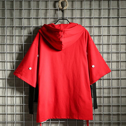 New Men's Hoodies Sweatshirt Autumn Casual Techwear Hip Hop Harajuku Hoodie Men Ribbons Patchwork Japanese Streetwear Darkwear