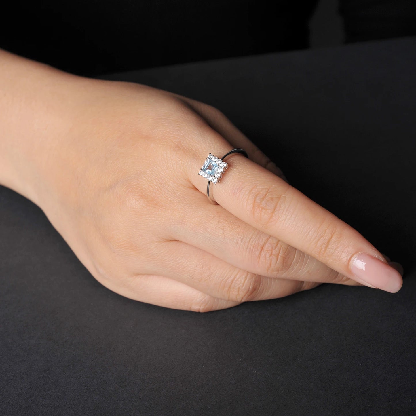 Square Natural Sky Blue Topaz 925 Sterling Silver Luxury Ring for Woman Daily Gemstone Fine Jewelry Birthday Gift