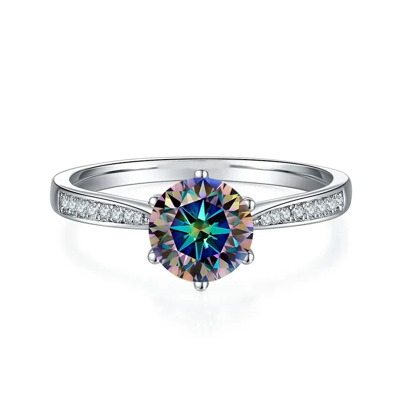 1ct 6.5mm Red Blue Pink Yellow Green Purple Black Moissanite Ring Sterling 925 Silver Wedding Party Band for Women Gifts