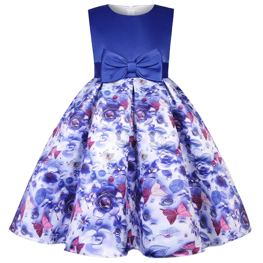 Europe and the United States hot new children's sleeveless bow print dress princess holiday party evening dresses