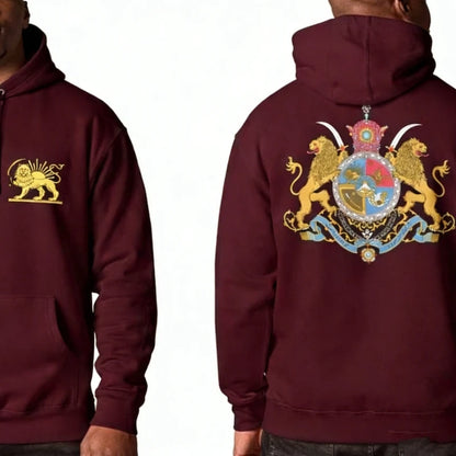 Persian Lion & Sun Matching Hoodie Imperial Crest Back Print Autumn and Winter Streetwear Long Sleeve Keep Warm Casual Pullover