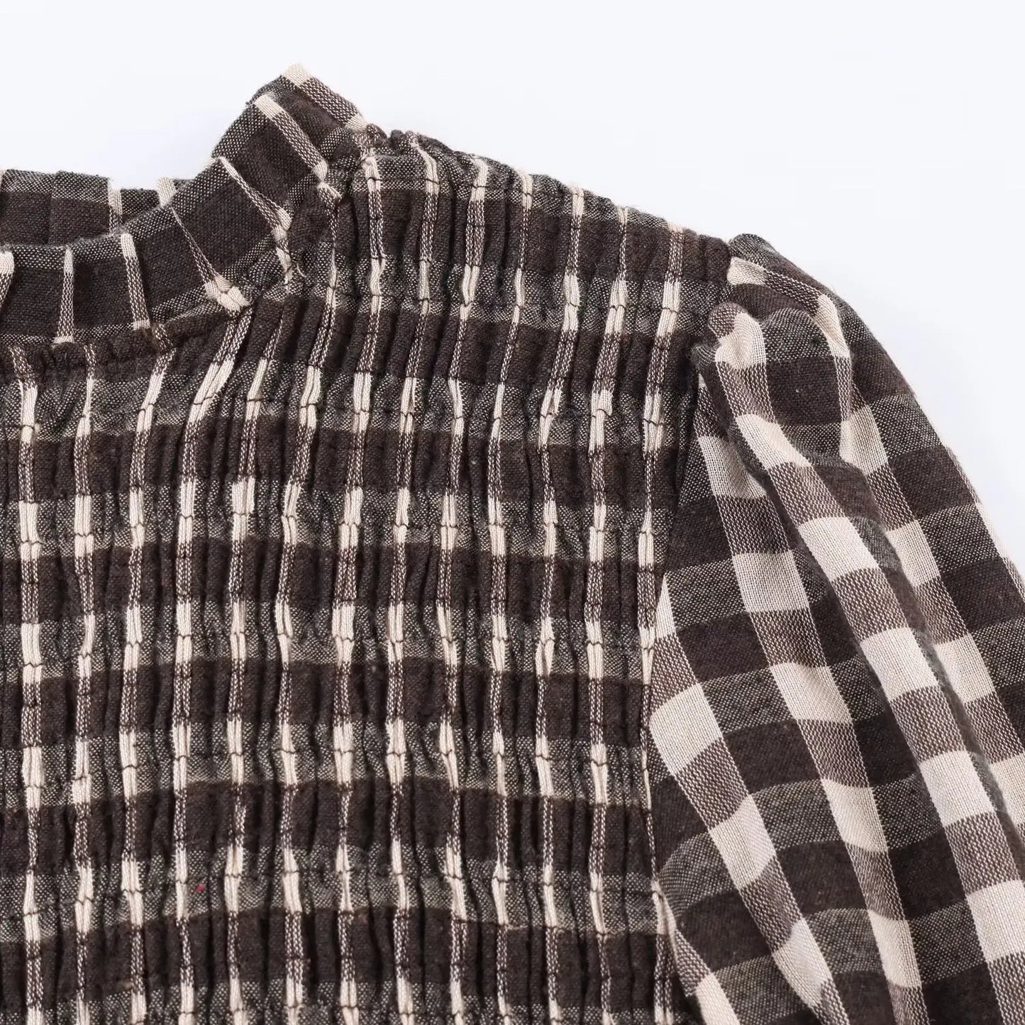 2025 Vintage Chic Brown Plaid Shirts Women Long Sleeve Blouses Fold Fashion Casual Elegant Women Tops Y2k