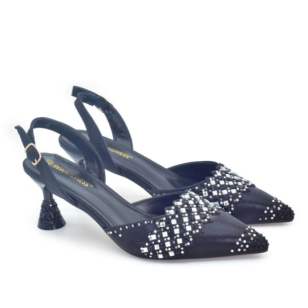 Italian Shoe and Bag Set for Party in Women Ladies Party Shoes with Matching Bag Decorated with Rhinestone Pointed Toe Pumps