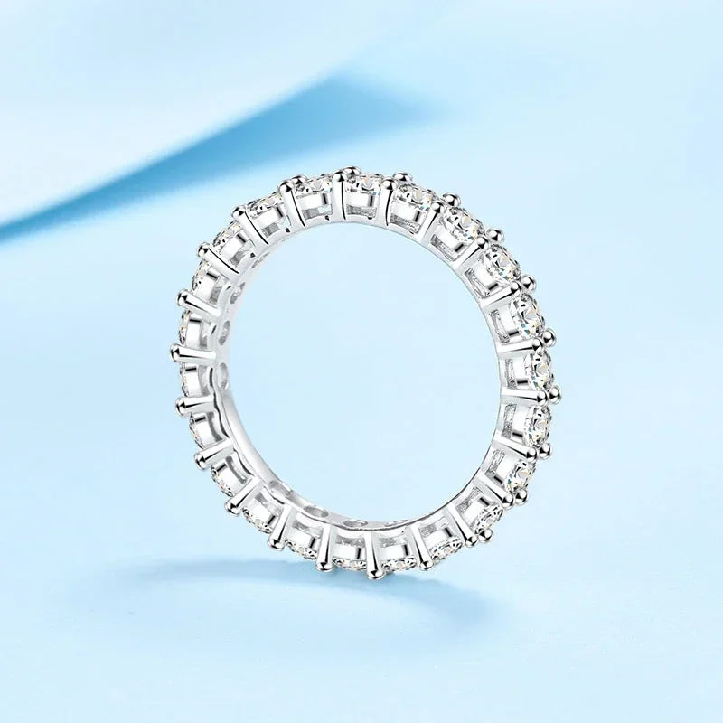 3mm All Moissanite Diamond Ring for Women Sterling Silver 925 with White Gold Plated Wedding Engagement Band Luxury Rings