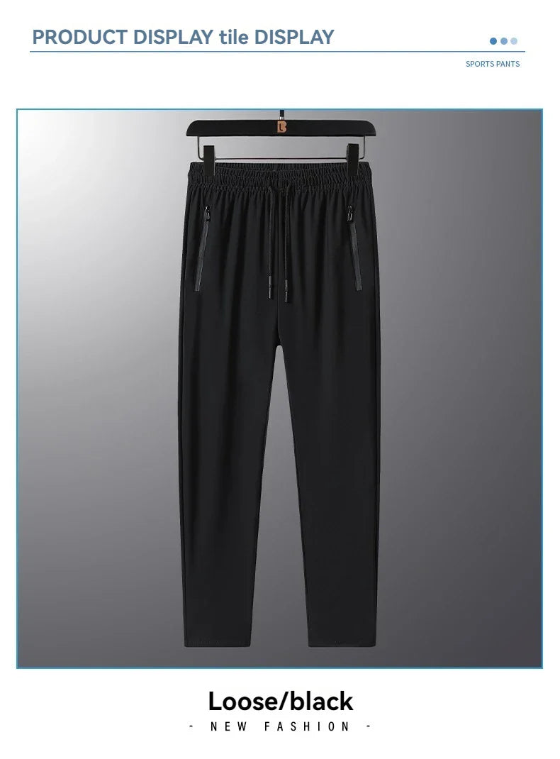 Summer Ice Silk Men Quick Drying Breathable Casual Pants Comfortable Loose Large Size High Elastic Outdoor Running Sports Pants