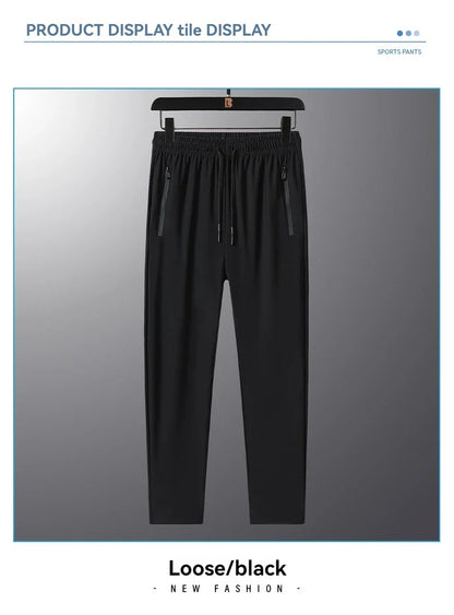 Summer Ice Silk Men Quick Drying Breathable Casual Pants Comfortable Loose Large Size High Elastic Outdoor Running Sports Pants