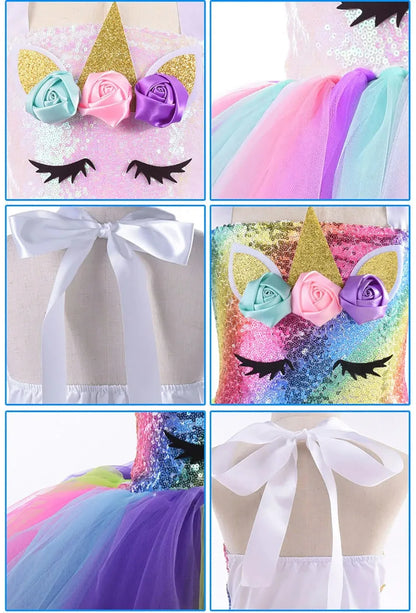 Vestidos de Unicórnio Princesa para Meninas, Trajes Tutu, Flores em Tons Pastel, Vestidos de Aniversário para Bebês, Tule, Fantasias Infantis para Halloween e Cosplay