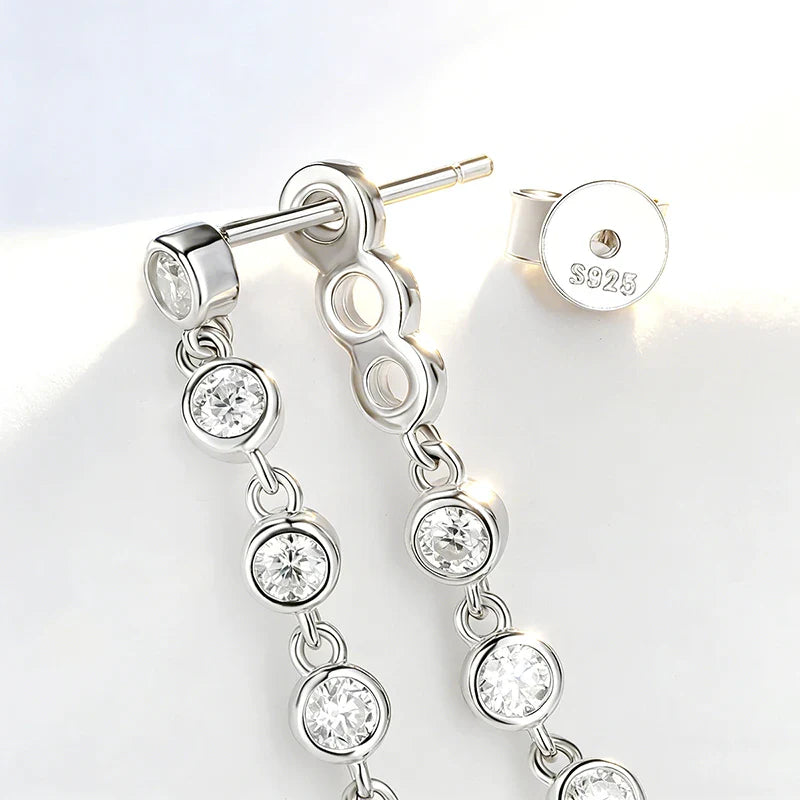 2.5MM Double Bubbles All Moissanite Drop Earrings for Women Certified Lab Diamond Ear Jewelry Pure S925 Silver Round Cut