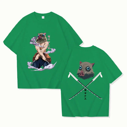 New Hot Anime Hashibira Inosuke Printed T-shirts Women Men Fashion Casual Loose Round Neck Creative Personalized T-shirts