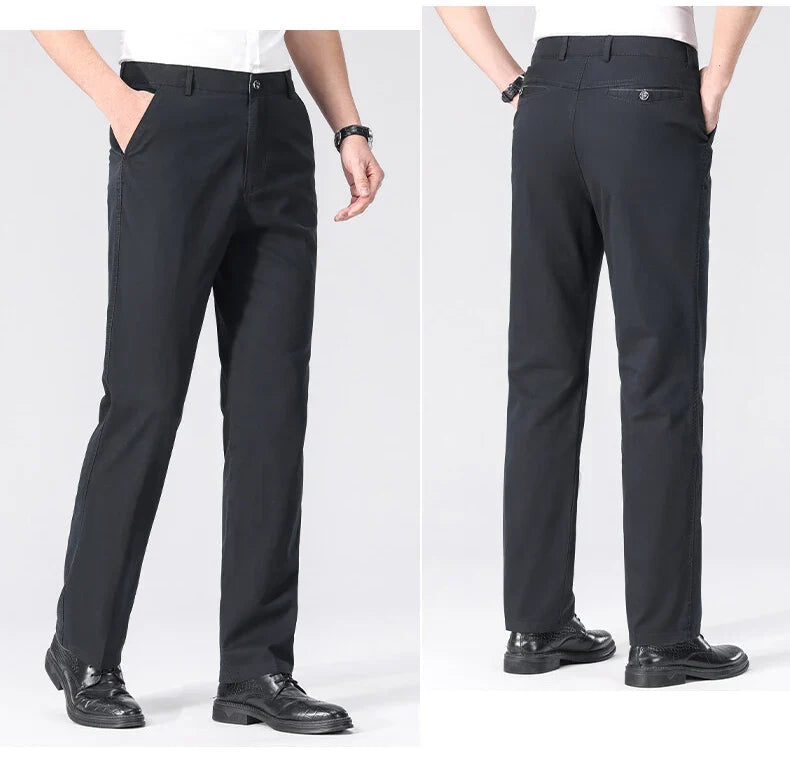 Spring Summer Cotton Suit Pants Men Solid Color Smart Casual Dress Trousers Man Lightweight Zipper Fly Straight Breathable Pants