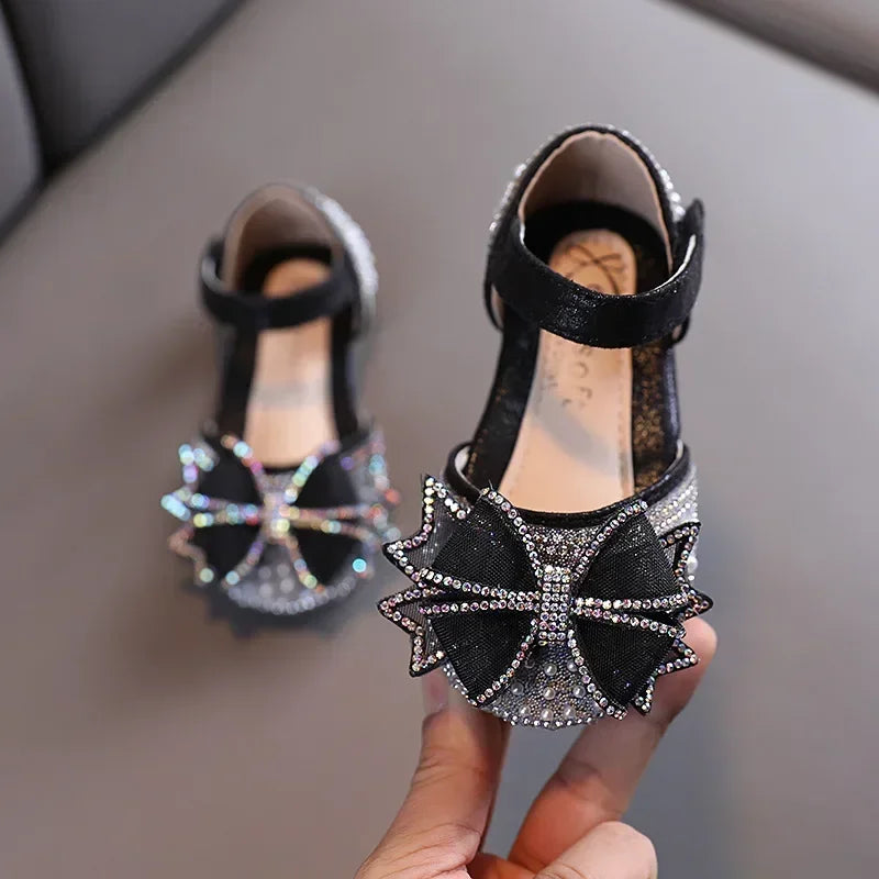 2025 Summer Girls Flat Princess Sandals Fashion Sequins Bow Rhinestone Baby Shoes Kids Shoes For Party Wedding Party Sandals