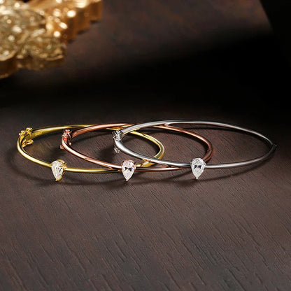 Certified 1CT Pear Cut Moissanite Bangles S925 Silver Solitaire Lab Diamond Bracelet for Women Fine Party Wedding Jewelry