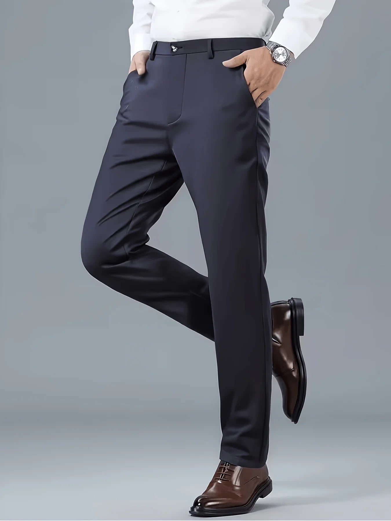 4-Pack Men's Slim Fit Stretch Dress Pants, Wrinkle-Resistant Formal Business Trousers, Comfortable Office Work Wear Bottoms