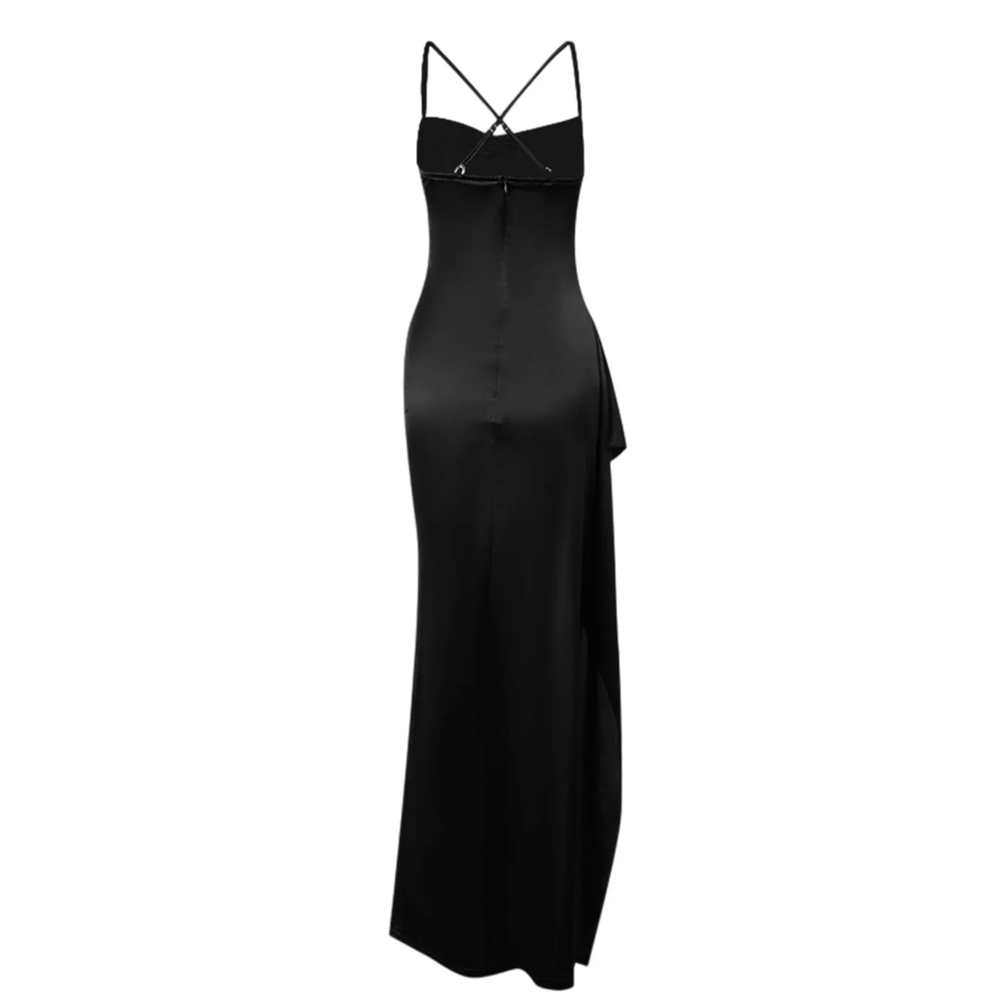 Women's Fashion Elegant Fitted Pleated Slit Satin Gown Solid Color Sleeveless Backless Long Dresses Summer Satin Party Dress