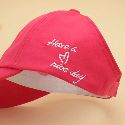 Kids Baseball Caps for Boys Girls Sun Hat Love Heart Hollow High Ponytail Caps Children Adjustable Baseball Caps for 4-12 Years