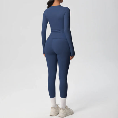 2 PCS Sportswear Yoga Set Gym Clothes Yoga Suits For Women Fitness Set Tracksuits Sports Long Sleeve Crop Top Gym Leggings