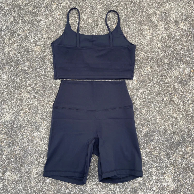 Yoga Clothes Set 2 Piece Gym Sports Shorts Set Women Sexy Back Bra Top High Waist Shorts Fitness Suit Running Workout Tracksuit