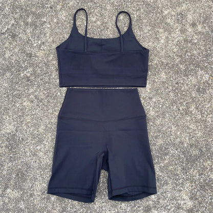 Yoga Clothes Set 2 Piece Gym Sports Shorts Set Women Sexy Back Bra Top High Waist Shorts Fitness Suit Running Workout Tracksuit