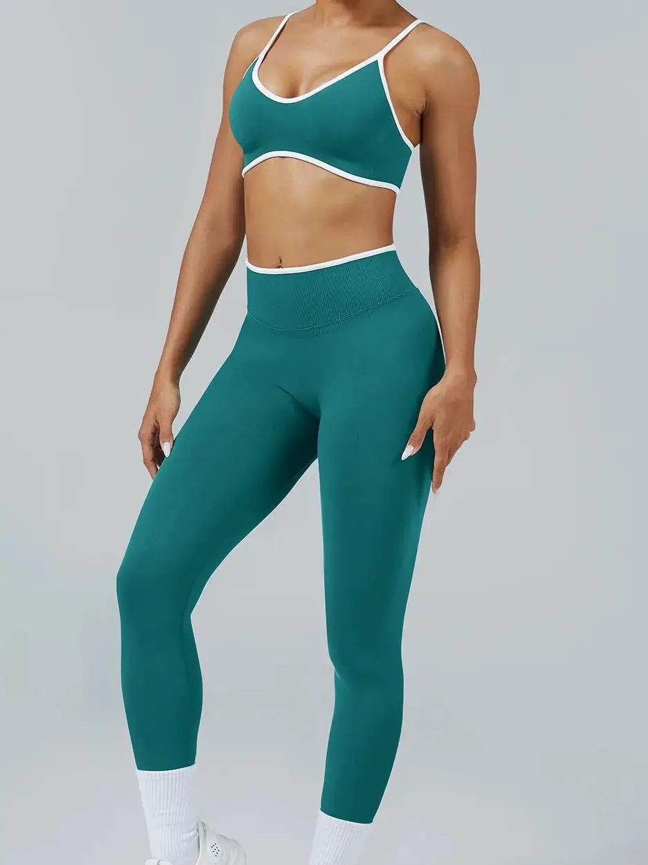 Women's Color Block Yoga Set Sports Bra & High Waisted Shorts Butt Lifting Tummy Control Workout Gym Fitness Running Activewear