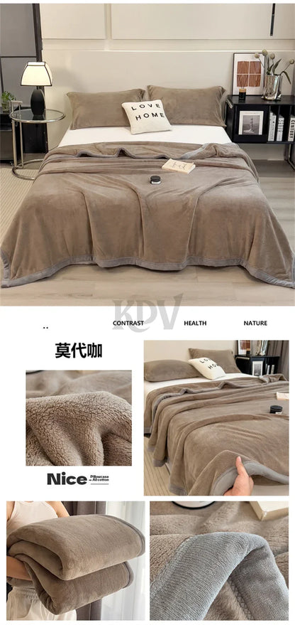 Double Layer Solid Color Milk Velvet Blanket Autumn Winter Thicken Warm Plush Blanket for Bed Sofa Single Double Thick Bed Sheet