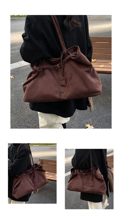 Velvet Zipper 2024 New Product Large Tote Bag Solid Large Capacity Popular Fashion Shoulder Bag Soft Simple Commuter Handbag